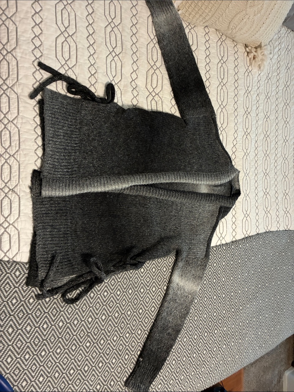 Express Charcoal Gray Open-Front Tie-Hem Cardigan